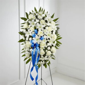 Exquisite Tribute Standing SprayBlue Ribbon